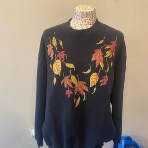 Vintage 90s Fall Leaves Black Sweatshirt